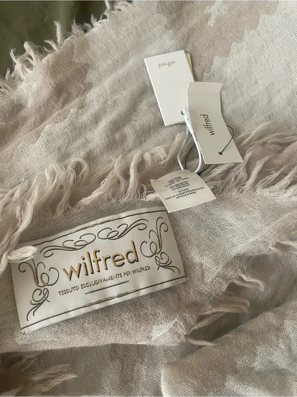 Wilfred Beige Fringed Square Jacquard Scarf